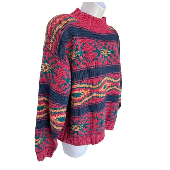 Vintage Nuovo Southwest " Aztec " Chunky Knit Sweater Cottage 80's Americana s L - Picture 6 of 10